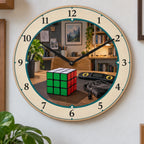 Speedcubing Practice Wooden Wall Clock with original printed optical 3D artwork