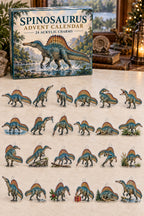 Spinosaurus advent calendar with 24 custom-shaped flat acrylic charms and printed dimensional artwork