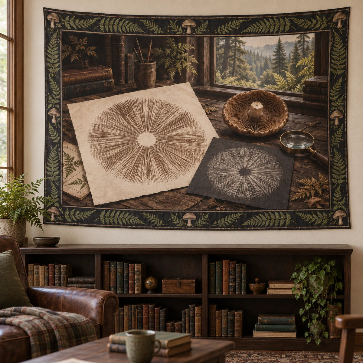 Spore Print Study Wall Tapestry with original printed optical 3D artwork