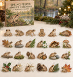 Spring Peeper advent calendar with 24 custom-shaped flat acrylic charms and printed dimensional artwork