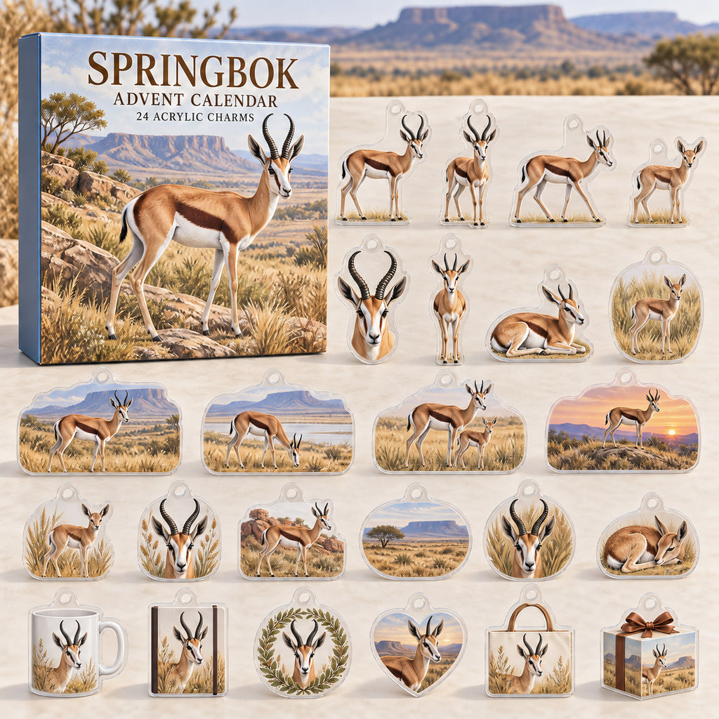 Springbok advent calendar box with 24 themed flat printed acrylic charms