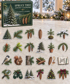 Spruce Tree advent calendar with 24 custom-shaped flat acrylic charms and printed dimensional artwork