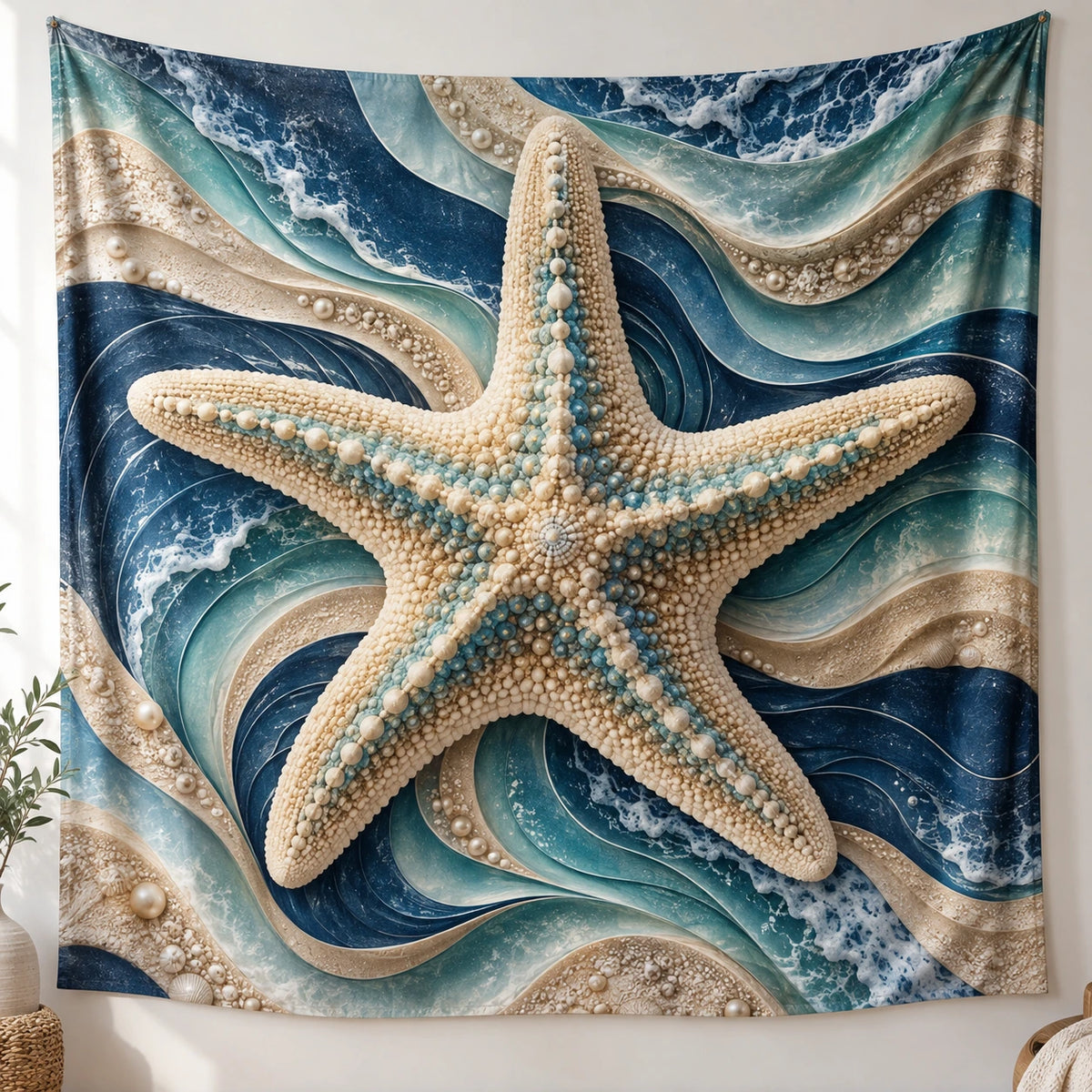Starfish Wave Portal Wall Tapestry with printed dimensional artwork
