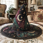 Starry Sorcery quilted witch hat, all-over print on cone and brim