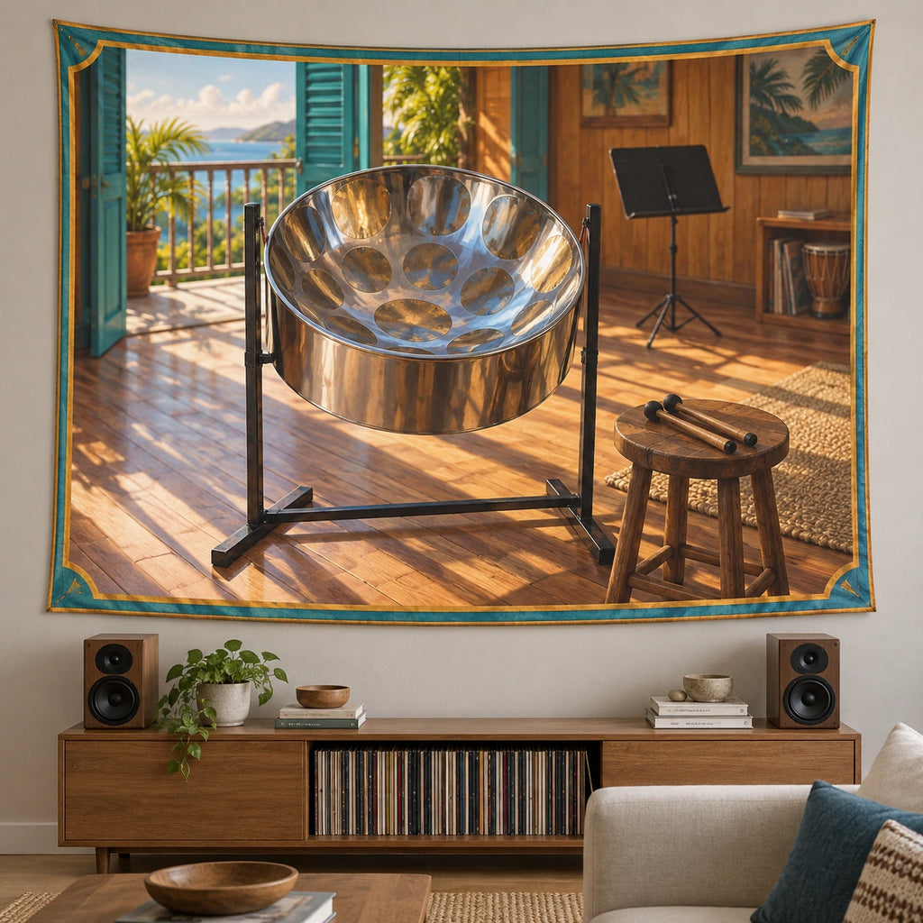 Steelpan Sunlit Studio Wall Tapestry with original printed optical 3D artwork