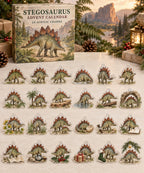 Stegosaurus advent calendar with 24 custom-shaped flat acrylic charms and printed dimensional artwork