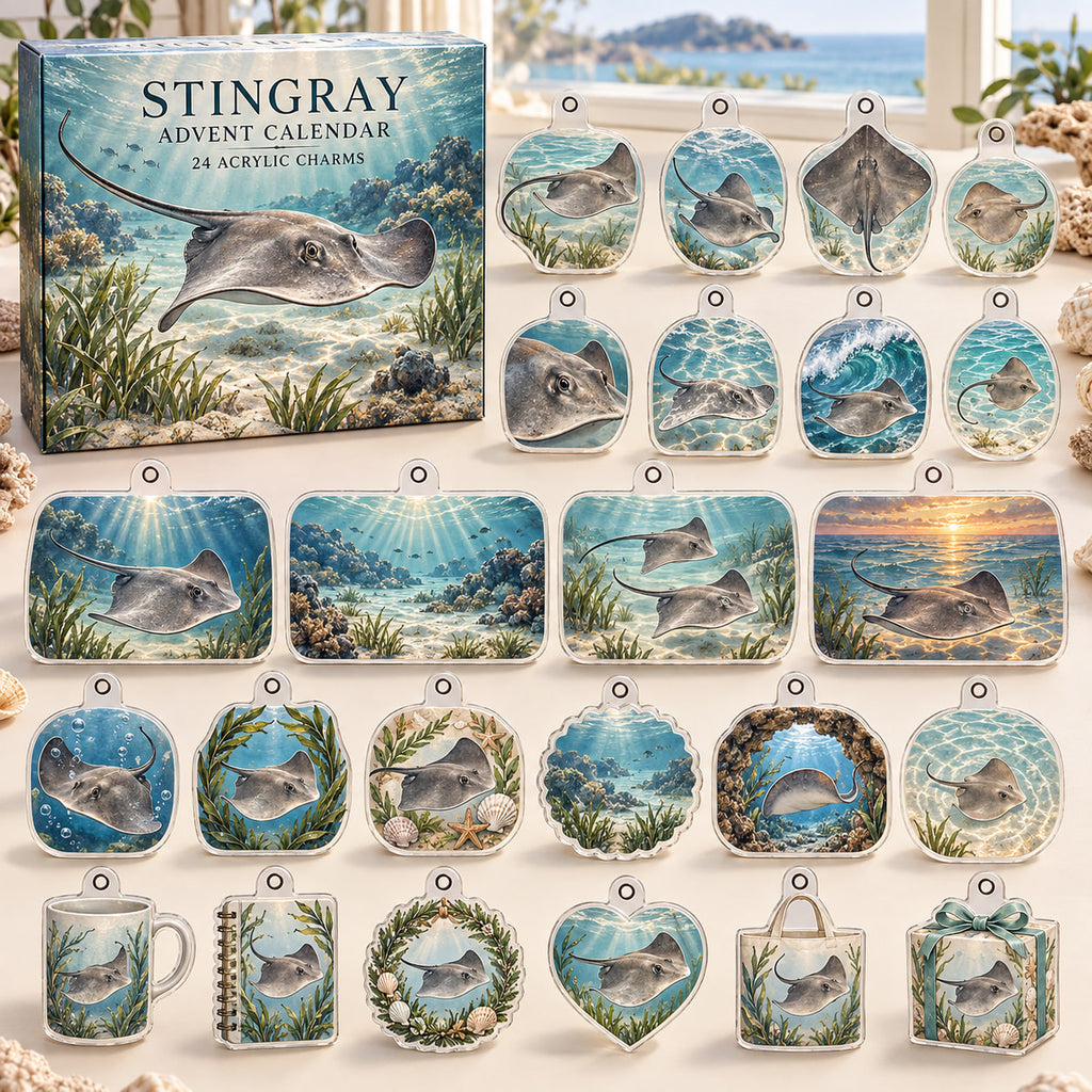 Stingray advent calendar box with 24 themed flat printed acrylic charms