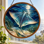 Stingray Moonlit Ocean Wood & Acrylic Suncatcher with printed dimensional artwork
