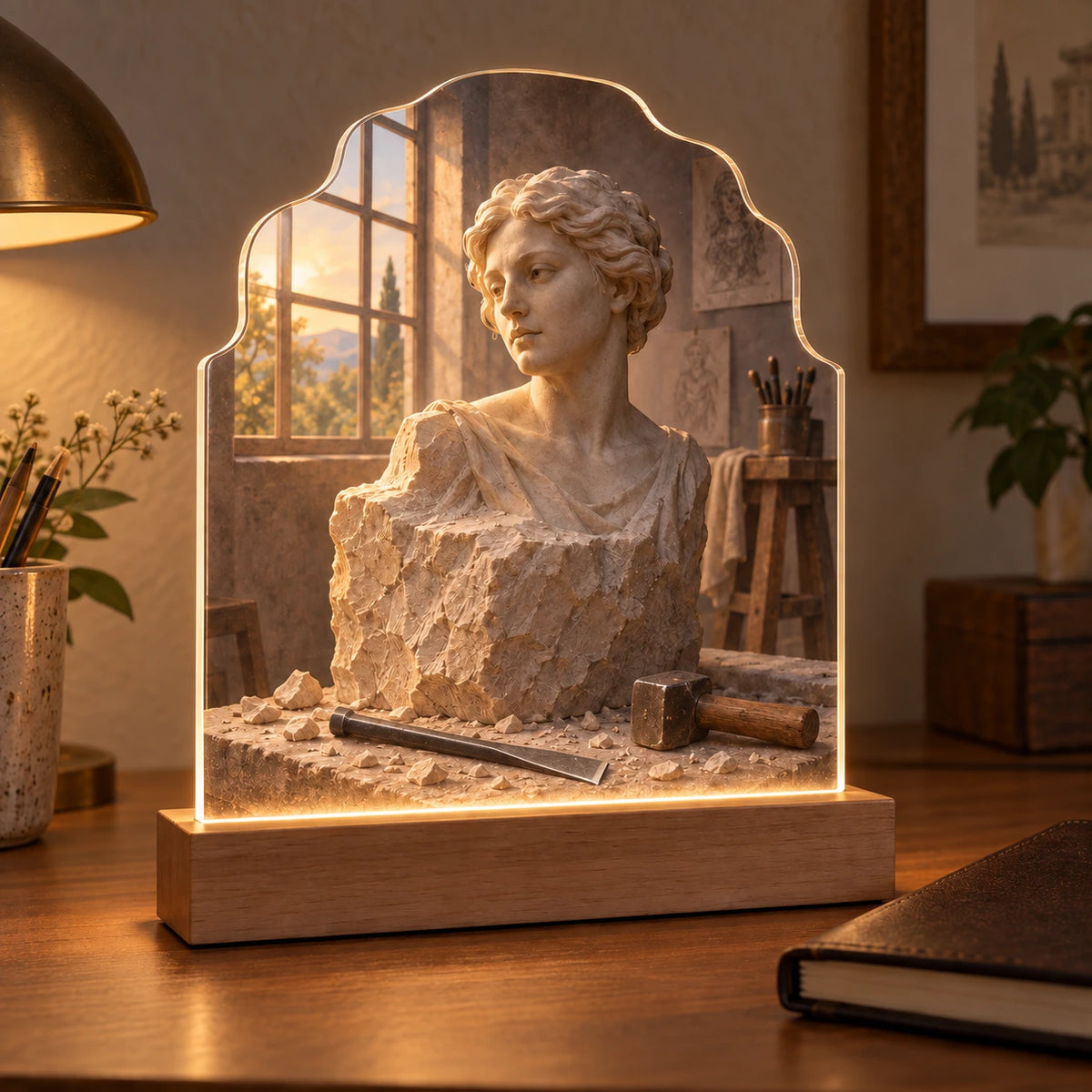 Stone Carving Atelier Acrylic Night Light with original printed optical 3D artwork
