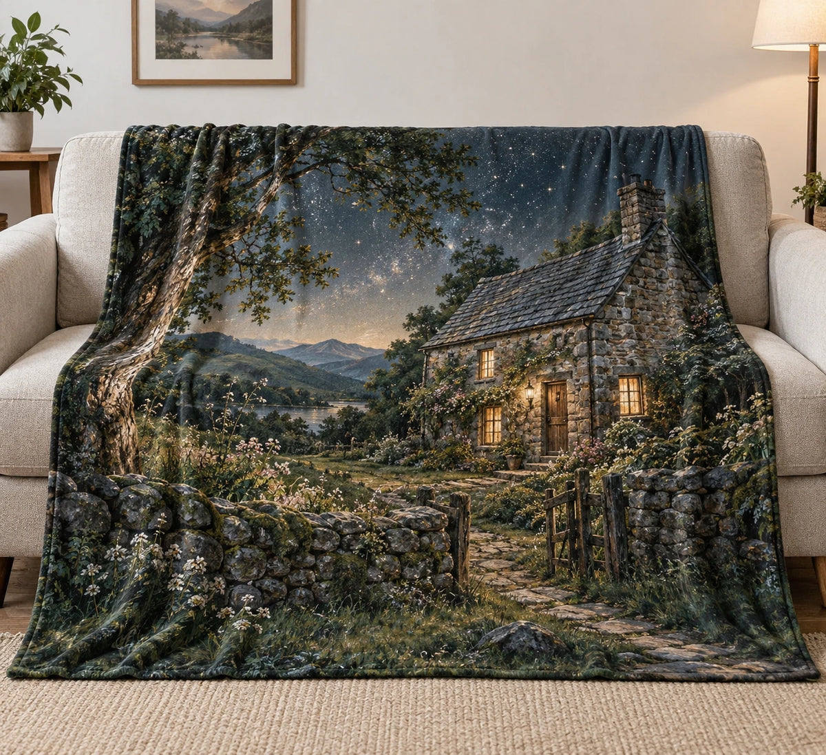 Stone Cottage Starlight Retreat Fleece Blanket with printed dimensional artwork