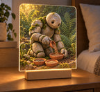 Stone Golem Seed Keeper Acrylic Night Light with printed pebble character and mossy garden depth