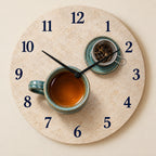 Stoneware Tea Mug Steeping Wooden Wall Clock with printed glaze and infuser depth