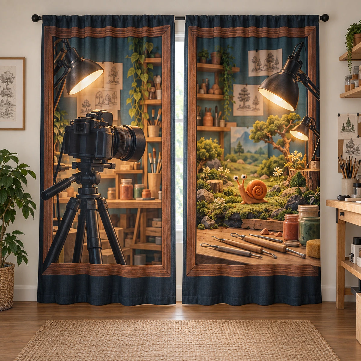 Stop Motion Studio Window Curtain Pair with original printed optical 3D artwork