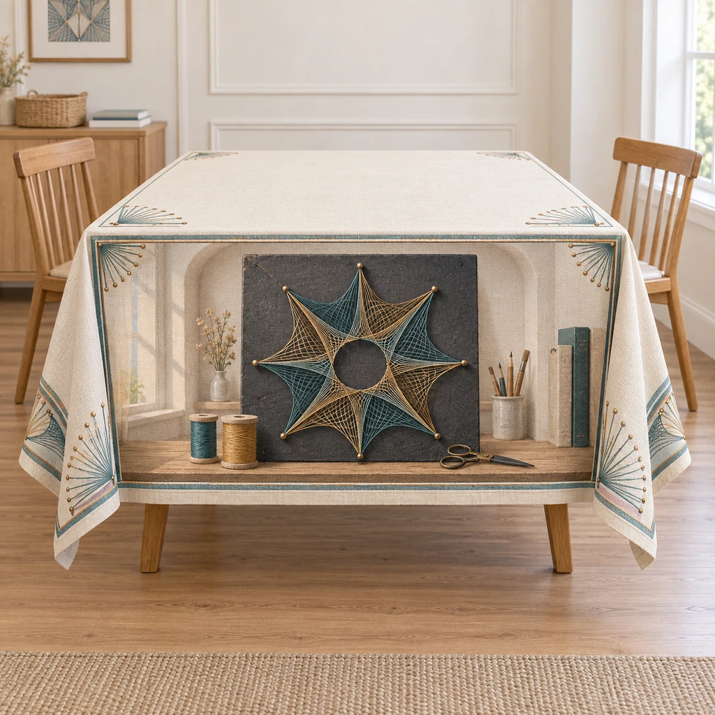 String Art Starburst Tablecloth with original printed optical 3D artwork