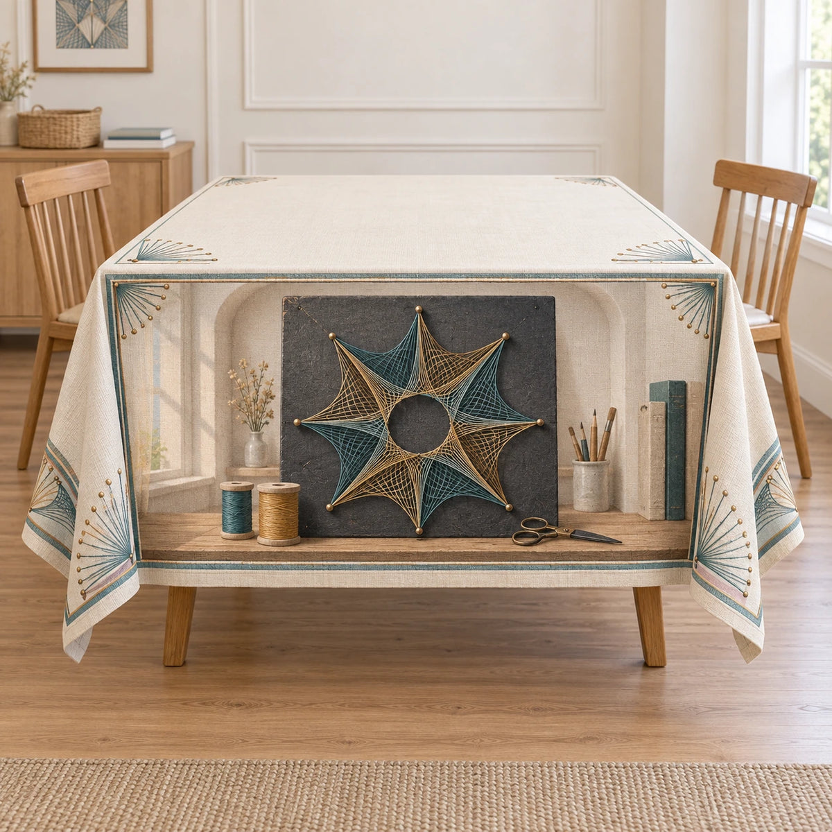 String Art Starburst Tablecloth with original printed optical 3D artwork