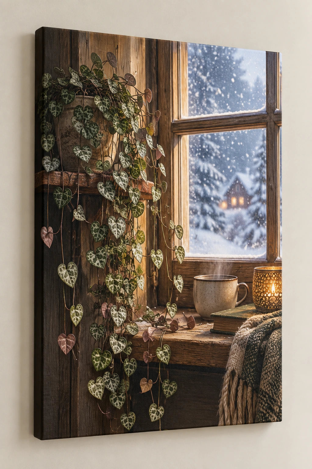 String of Hearts Winter Conservatory Canvas Wall Art with printed dimensional artwork