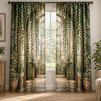 String of Pearls Arched Greenhouse Window Curtains with printed dimensional artwork