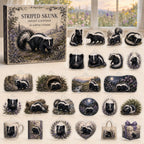 Striped Skunk advent calendar box with 24 themed flat printed acrylic charms