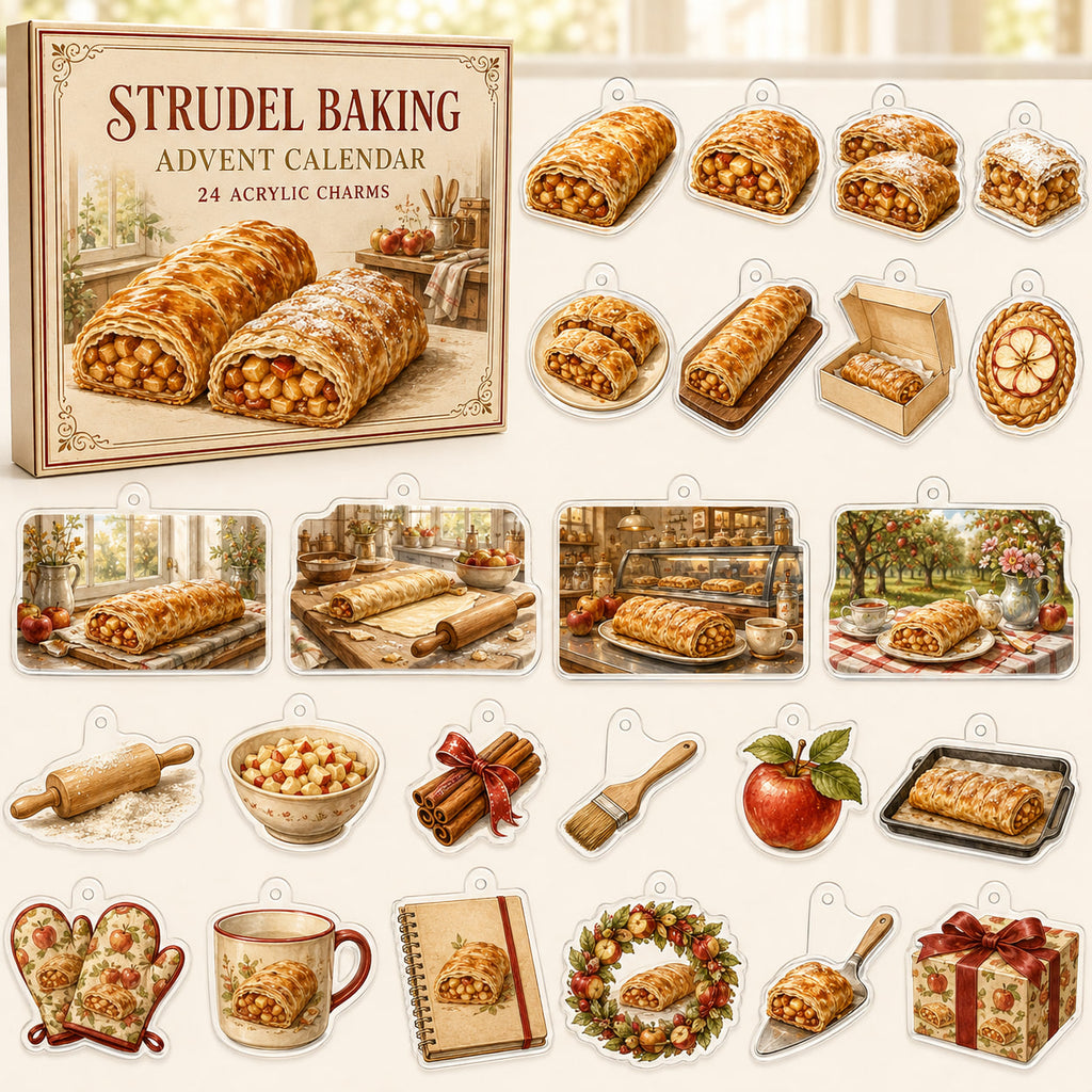 Strudel Baking advent calendar box with 24 themed printed acrylic charms