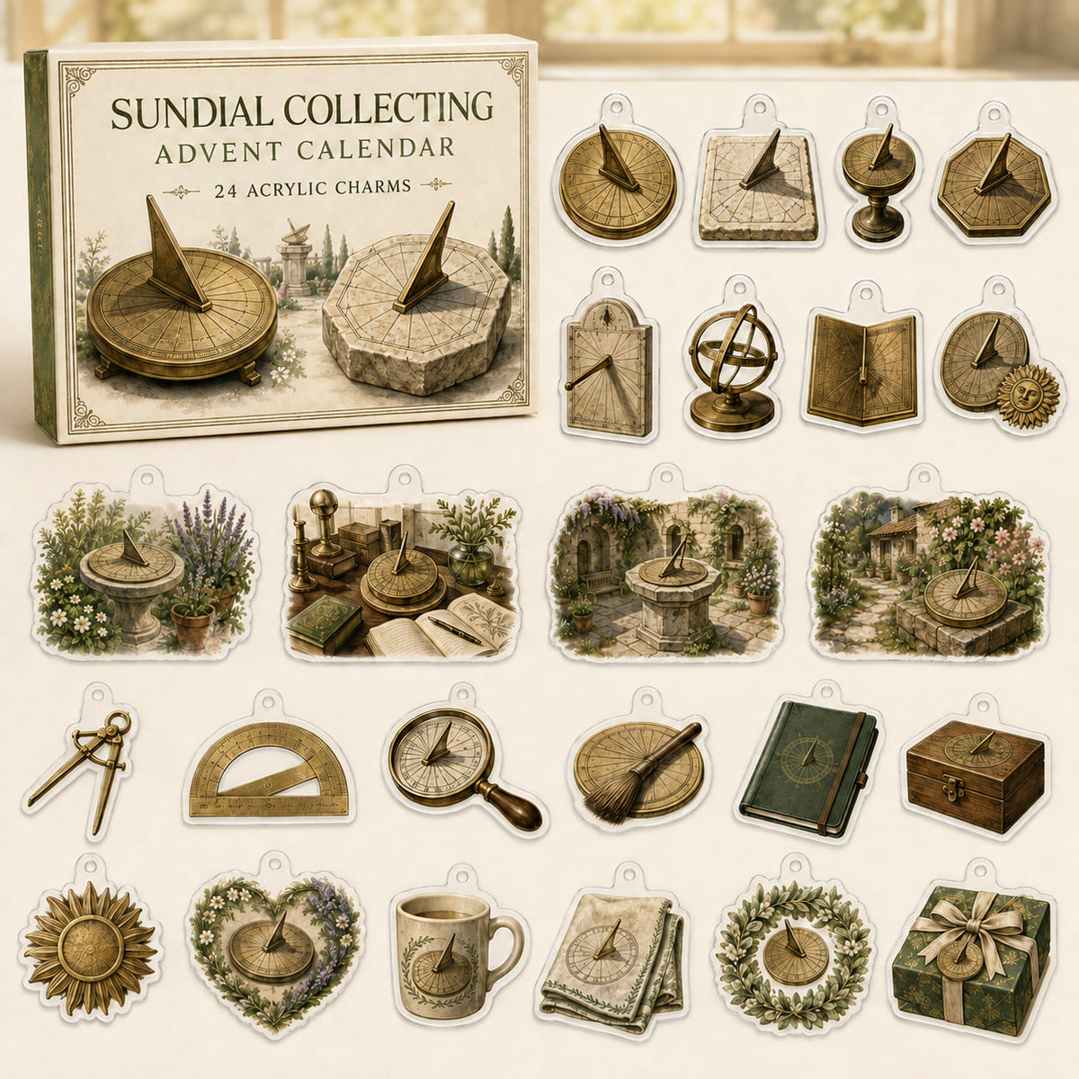 Sundial Collecting advent calendar box with24 themed printed acrylic charms