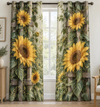 Sunflower Garden Trellis Window Curtains with printed dimensional artwork