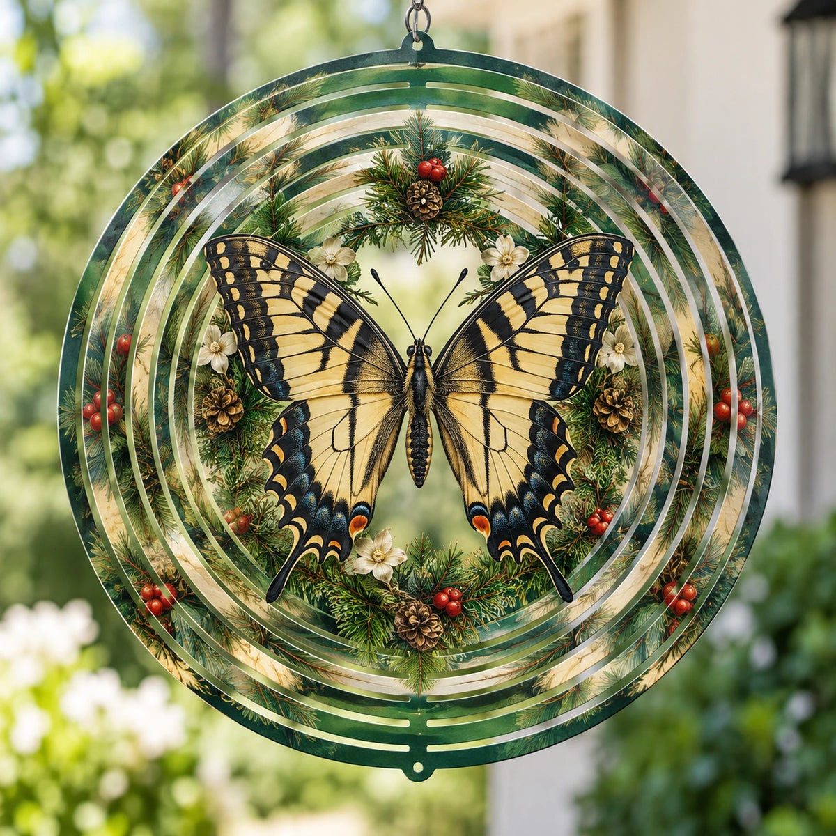 Swallowtail Butterfly Evergreen Jewel Wind Spinner with printed dimensional artwork