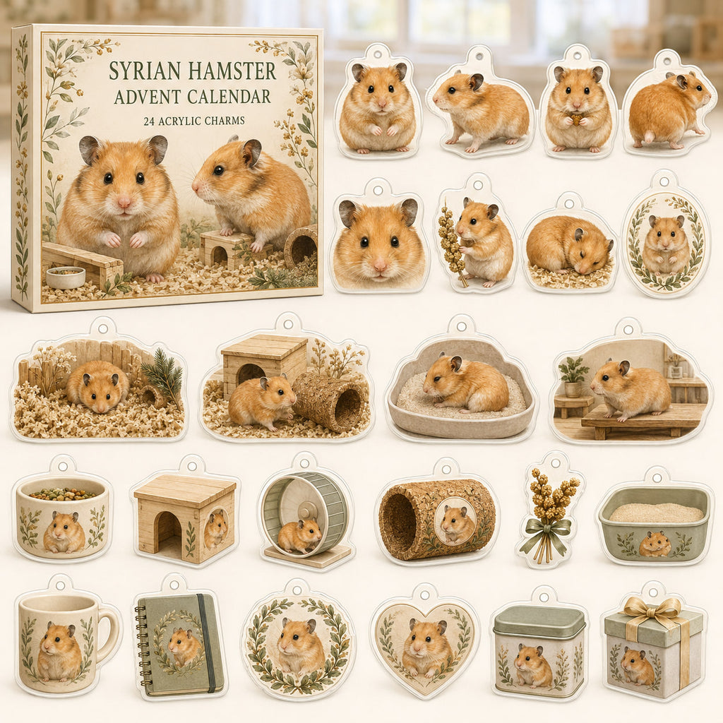 Syrian Hamster advent calendar box with 24 themed printed acrylic charms