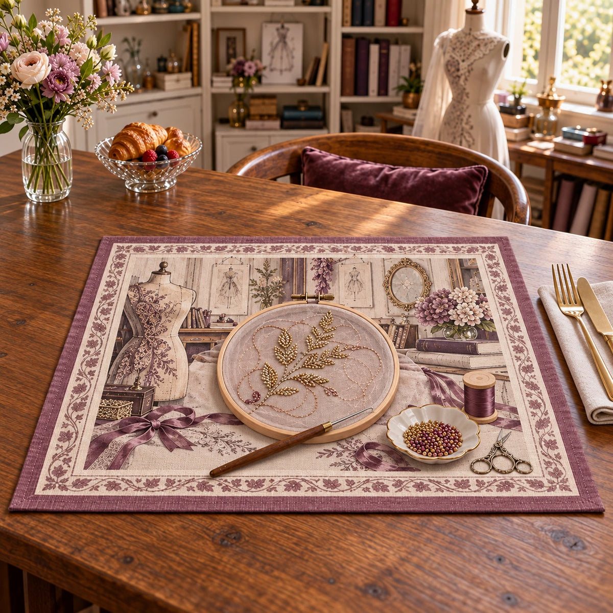 Tambour Beadwork Atelier Placemat with original printed optical 3D artwork