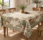Tarragon Kitchen Window Tablecloth with printed dimensional artwork