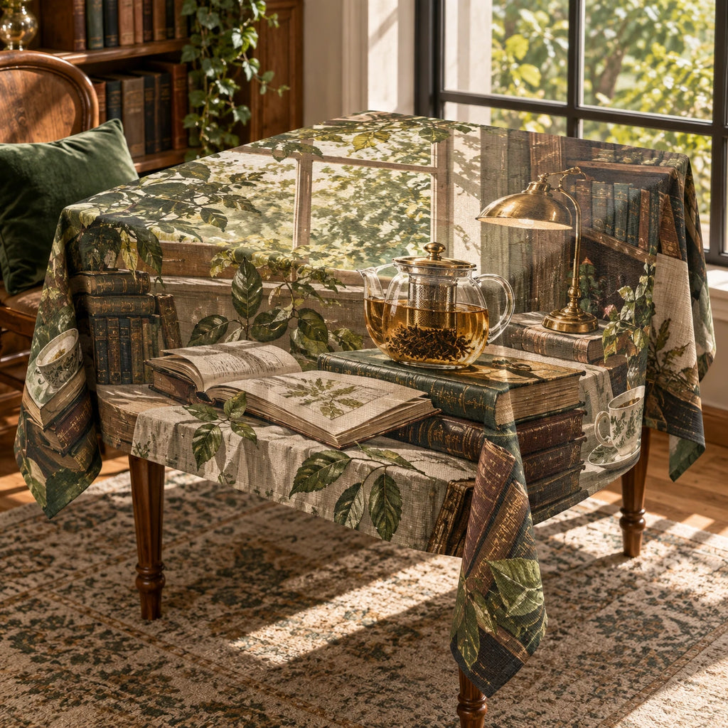 Tea Infuser Library Afternoon Tablecloth with printed dimensional artwork