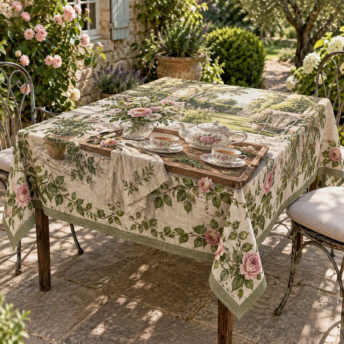 Tea Tray Garden Tea Tablecloth with printed dimensional artwork