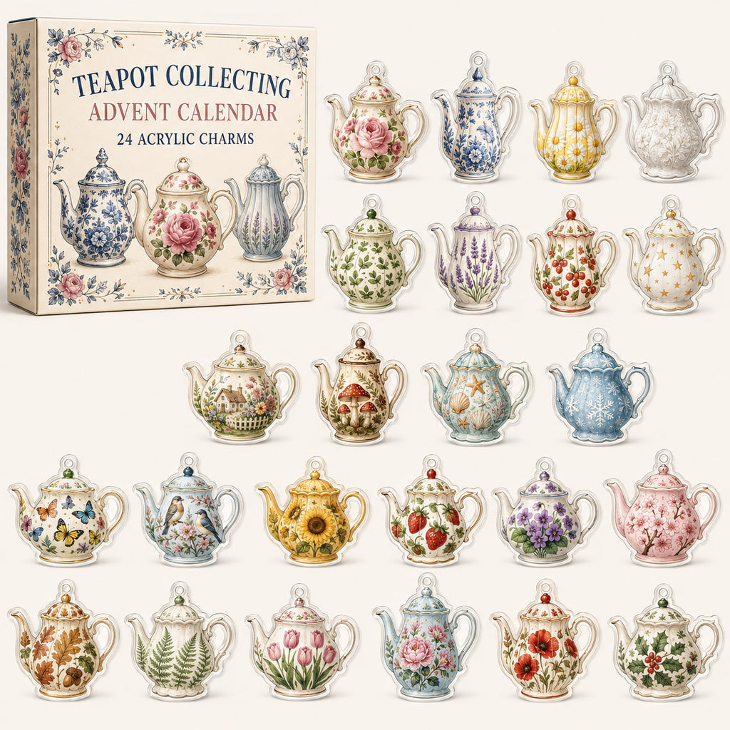 Teapot Collecting advent calendar box with 24 printed acrylic charms
