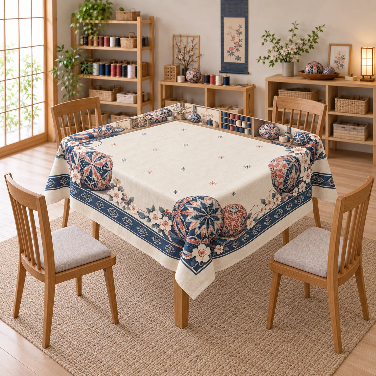 Temari Thread Art Studio Tablecloth with original printed optical 3D artwork