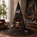 The Beauty In The Dark quilted witch hat, all-over print on cone and brim