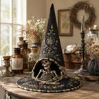 The Bone Keeper quilted witch hat, all-over print on cone and brim