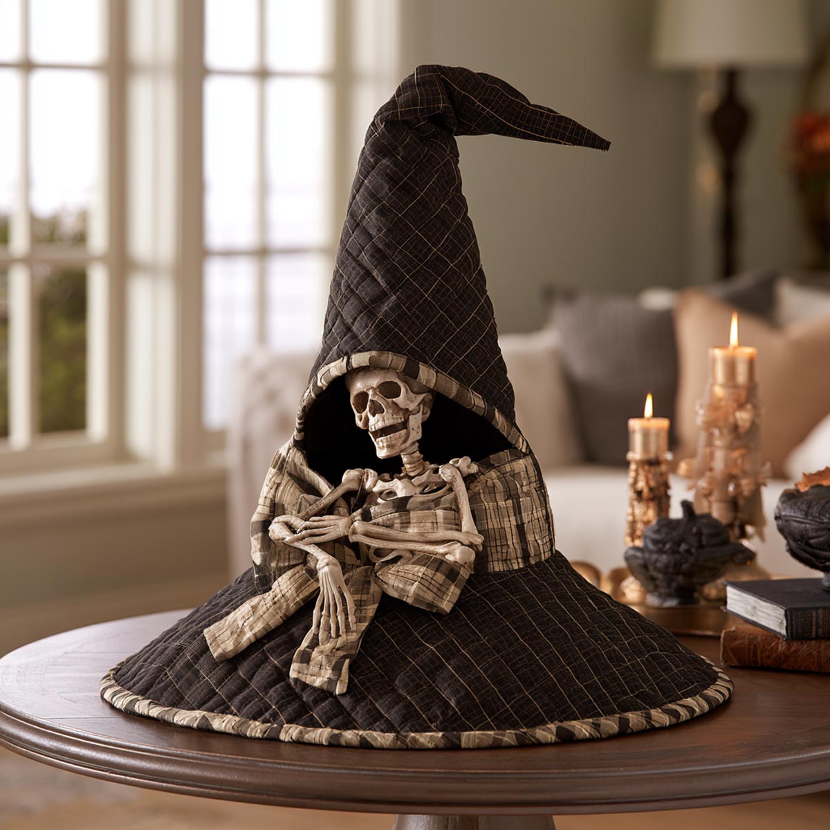 The Bone Witch quilted witch hat, all-over print on cone and brim