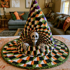 The Candy Corn Witch quilted witch hat, all-over print on cone and brim