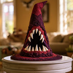The Crimson Curse quilted witch hat, all-over print on cone and brim