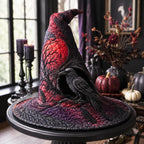 The Crimson Raven quilted witch hat, all-over print on cone and brim
