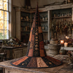 The Harvest Moon quilted witch hat, all-over print on cone and brim