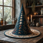 The Lunar Witch quilted witch hat, all-over print on cone and brim