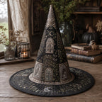 The Midnight Chapel quilted witch hat, all-over print on cone and brim