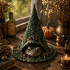 The Mossy Familiar quilted witch hat, all-over print on cone and brim