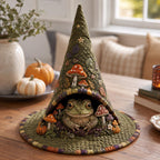 The Mushroom Familiar quilted witch hat, all-over print on cone and brim