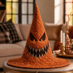 The Pumpkin Hex quilted witch hat, all-over print on cone and brim
