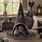 The Toad Familiar quilted witch hat, all-over print on cone and brim