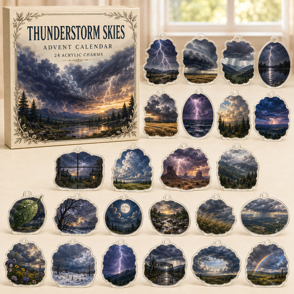 Thunderstorms advent calendar box and 24 printed acrylic nature charms