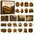 Tiger Eye Stone advent calendar box and 24 mineral-themed printed acrylic charms