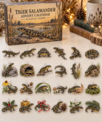 Tiger Salamander advent calendar with 24 custom-shaped flat acrylic charms and printed dimensional artwork