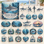 Tiger Shark advent calendar box with 24 themed flat printed acrylic charms